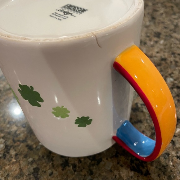 LANG Irish "Lucky" Coffee Tea Mug Ceramic Rainbow Handle Shamrocks St. Patty's - Picture 2 of 8